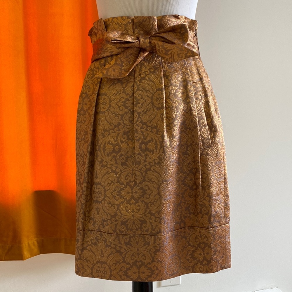 BCBGMAXAZRIA gold brocade paper bag waist skirt with pockets
